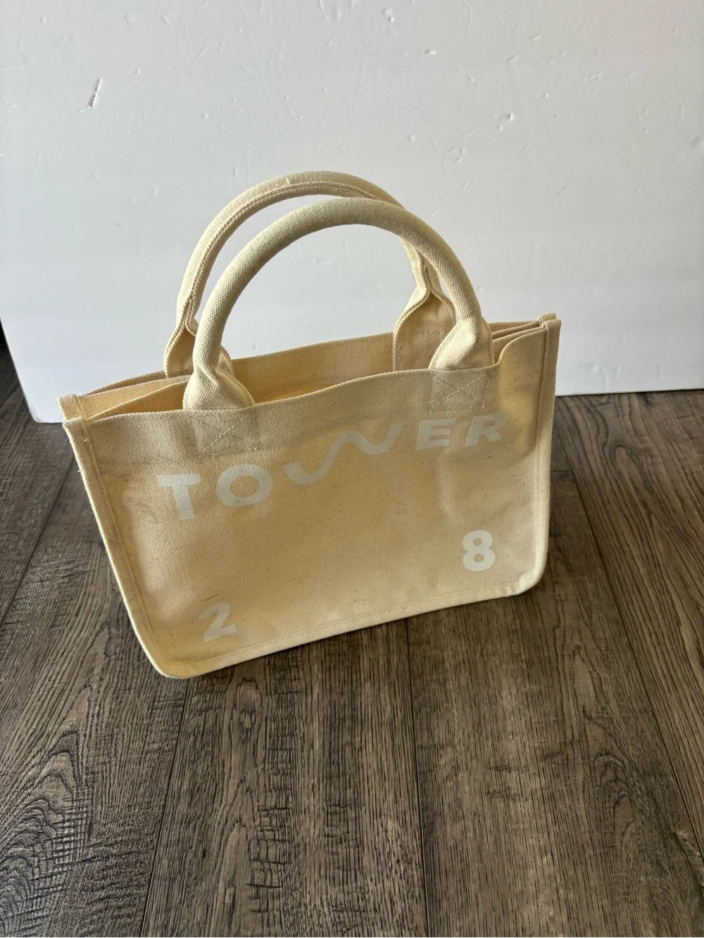 Tower 28 Cream Canvas Tote with White Logo